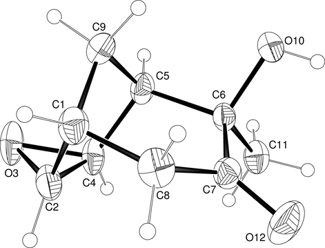 X-ray structure of exo-hydroxy-α-ketol 16 (ellipsoids with 30% probability).