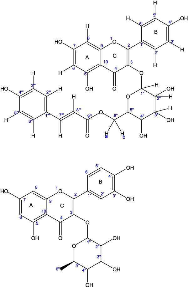Structure of (A) tiliroside; (B) quercetrin.