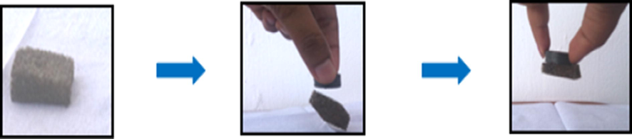 A piece of GPUF manipulated by an external magnet.