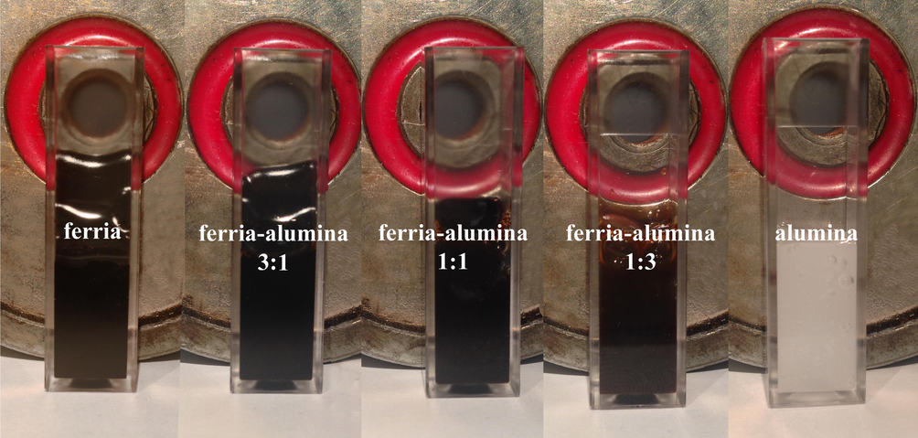 Visual appearance of ferria and alumina hydrosols and their mixtures.