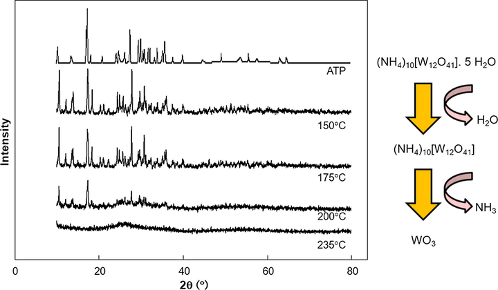 The XRD analysis of the ATP calcined from 25 to 235 °C.