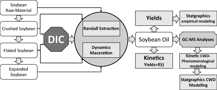 Diagram and experimental protocol of soybean oil extraction inserting a DIC texturing stage.