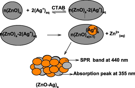 Oxidation of ZnO NPs by Ag+ ions.