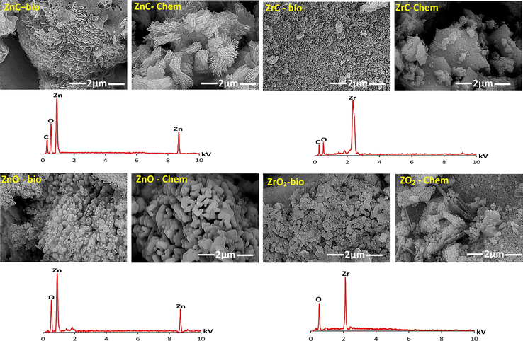 FE-SEM/EDS of the prepared Zn/Zr carbonates and oxides.