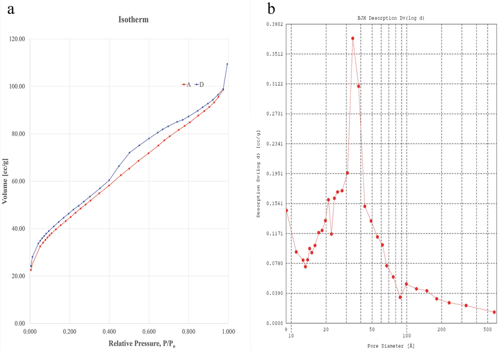 Surface area and pore size analysis of silica nanoparticle. a Nitrogen adsorption–desorption isotherm. b Pore size distribution curve indicating mesoporous structure with an average pore diameter of 4.19 nm.