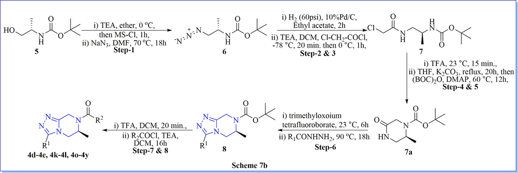 Synthesis of methyl-substituted 1-(5,6-dihydro-[1,2,4]triazolo[4,3-a]pyrazin-7(8H)-yl)methanone derivatives.