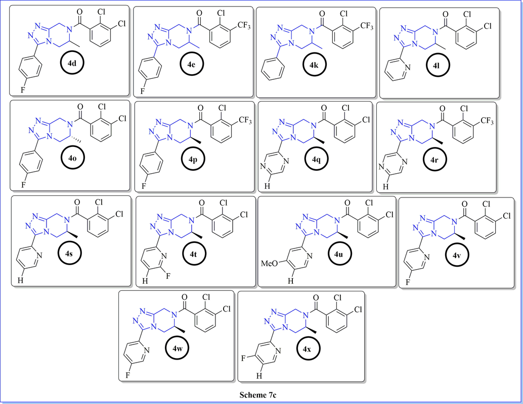 Various derivative of methyl-substituted 1-(5,6-dihydro-[1,2,4]triazolo[4,3-a]pyrazin-7(8H)-yl) methanone.