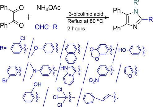 Reaction for three substituted imidazole synthesis.