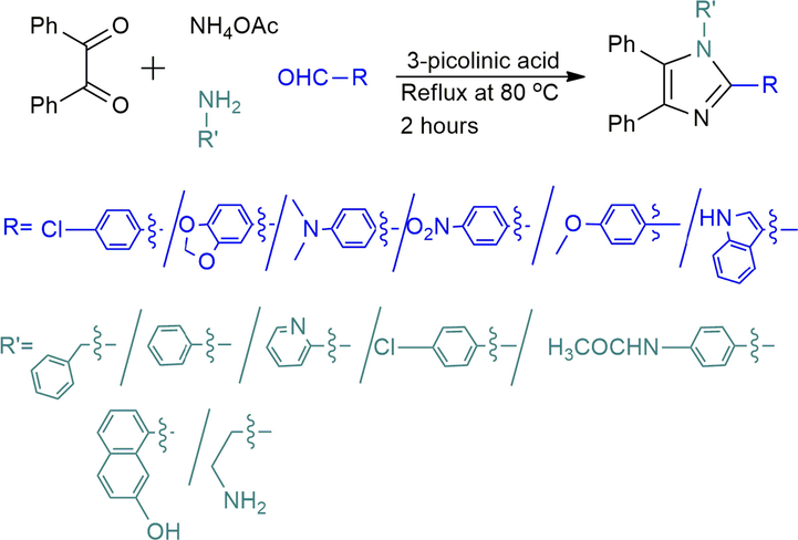 Reaction for four substituted imidazole synthesis.