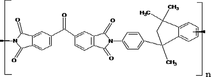 Chemical Structure of Matrimid (a polymer of 3, 3′, 4, 4′ – benzophenone tetracarboxylicdianhydride and diaminophenylindane units).