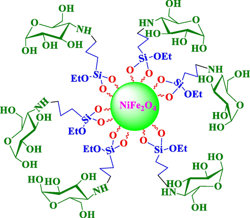 The structure of amino glucose‐functionalized silica‐coated NiFe2O4 nanoparticles.