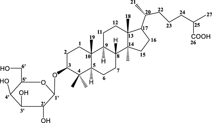 Lanostan-3β-olyl-26-oic acid 3-O-α-D-glycopyranoside (HS-01).