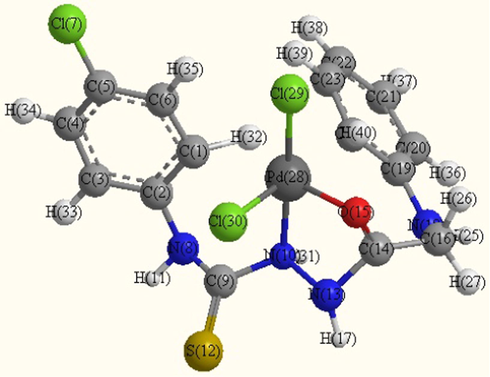 Optimized molecular structure of Pdomplex (B5).