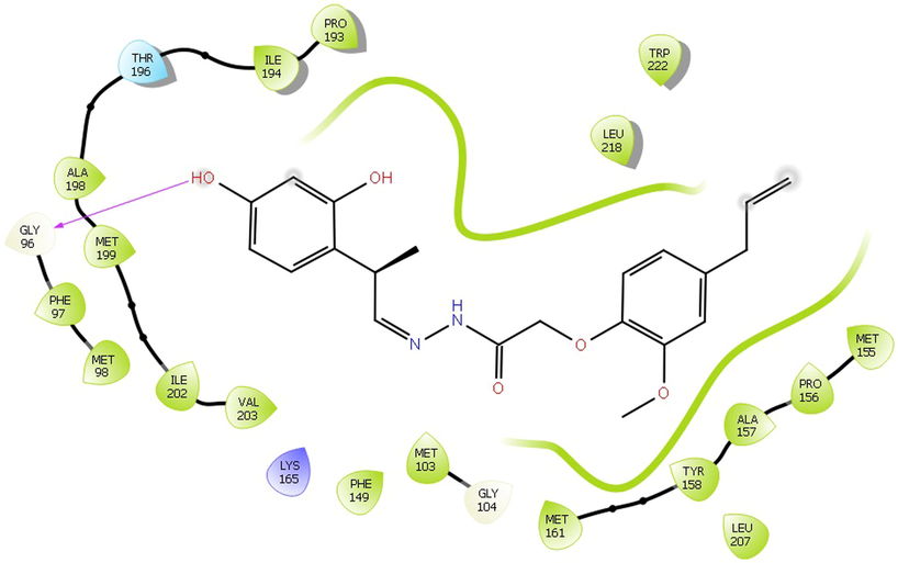 The Interaction between the compound 4 with the active site of PDB 2X22.