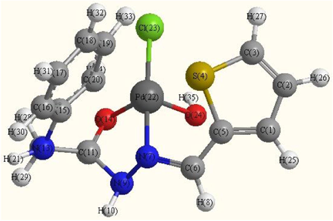 Optimized molecular structure of Pd(II) complex (C1).