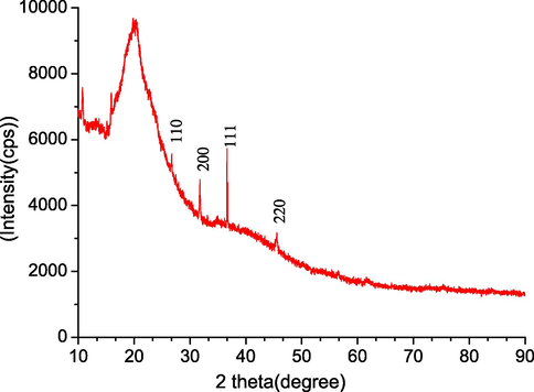 XRD pattern of melanin films deposited using the CP method with a deposition time of 1 h.