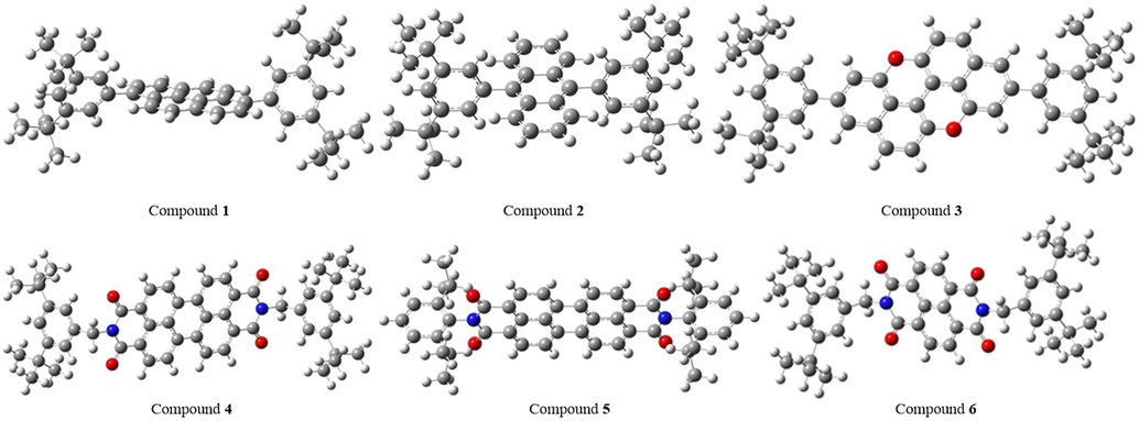 Optimized structures of organic molecules in gas phase.