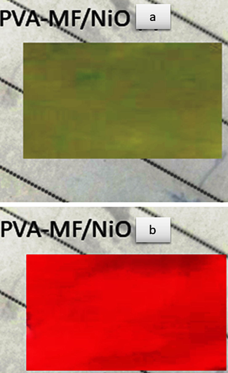 Before (a) and after (b) CR dye adsorption of polymer nanocomposite film.