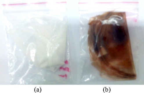 (a) PVA/PEG and (b) PVA/PEG blended with AgNPs.