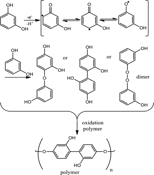 Proposed keto-enol tautomerism redox mechanism for electrooxidation of RC (Tohidinia et al. 2018; Patel et al. 2020).