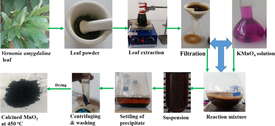 Green synthesis protocol for MnO2 NPs preparation.