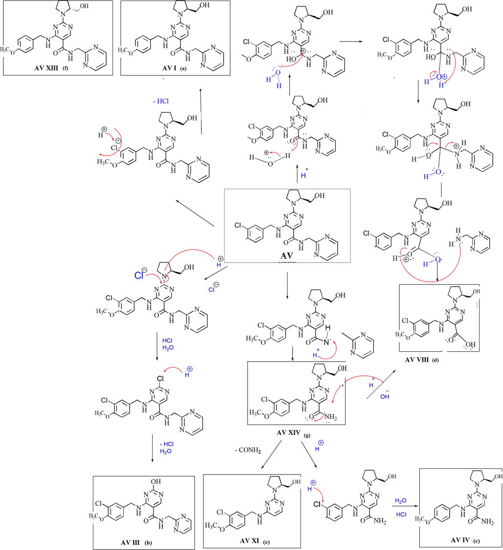 Degradation mechanism of AV in acidic condition.