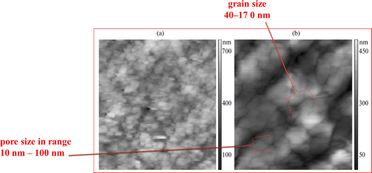 SFM image of a adsorbent surface in 2D (a) 725 × 725 pixels (b) 1200 × 1200 pixels.