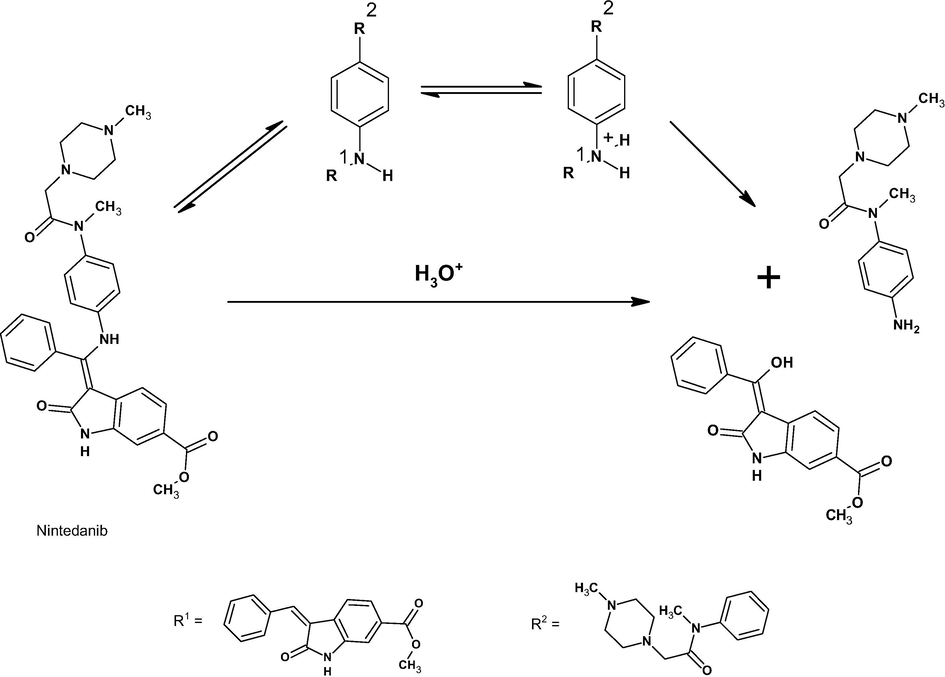 Proposed Acid hydrolysis reaction mechanism.