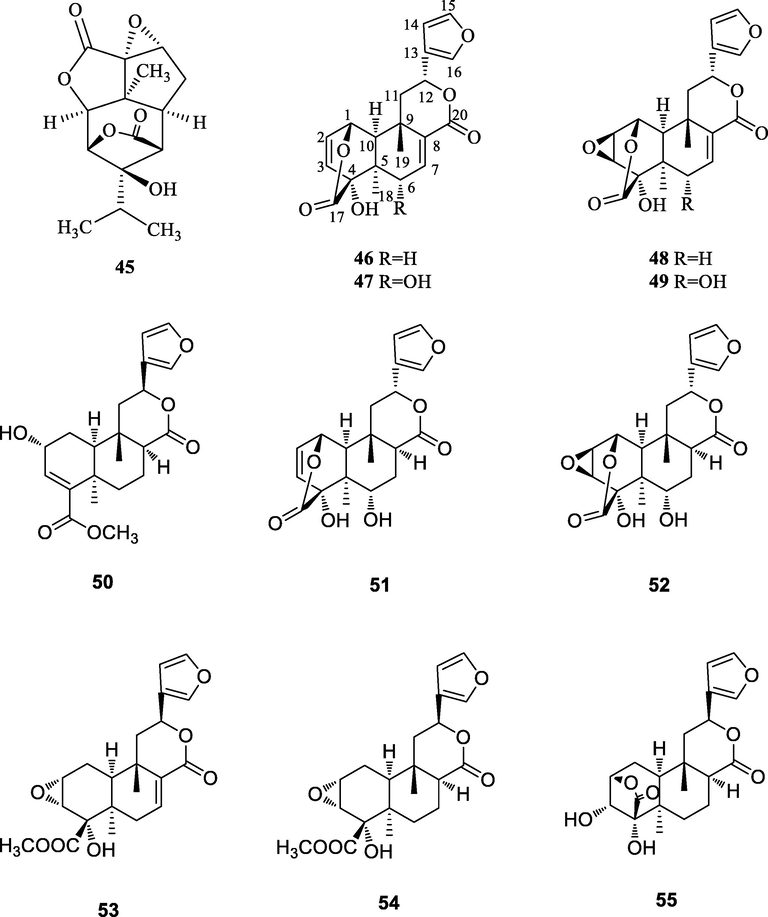 The chemical structures of terpenoids.