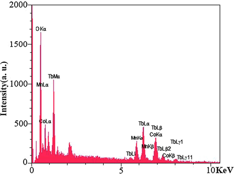 Results of EDS analysis for Tb2CoMnO6 nanoparticles sample No. 3.