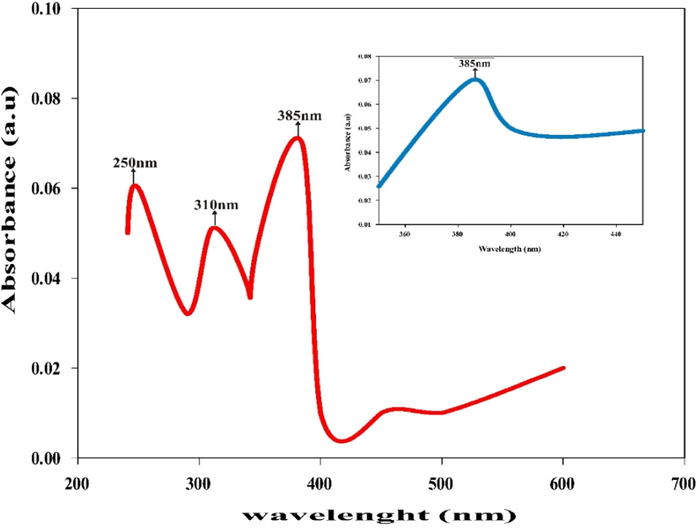 UV–Vis absorption spectra of ZnONPs by T. diversifolia leaf extract.