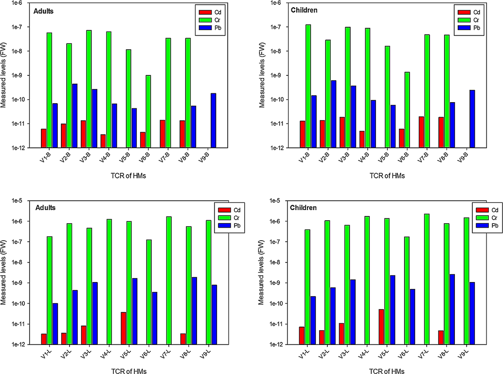 Carcinogenic risk assessment in the bulbs (VB) and leaves (VL) of onion varieties.