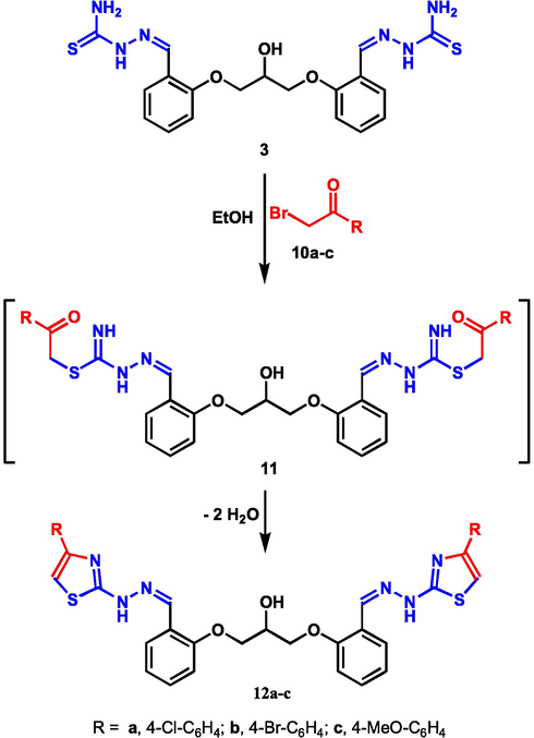 Synthesis of bis-thiazole derivatives 12a-c.