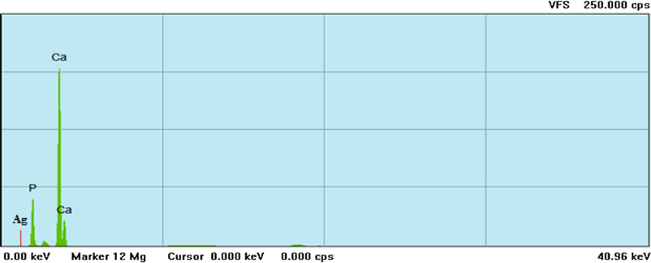 X-ray fluorescence microscopic investigation of silver doped hydroxyapatite at 800 °C.