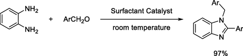 Synthesis of benzimidazole derivatives with a surfactant catalyst.