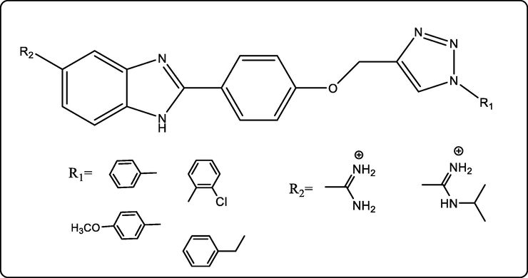 Biologically active benzimidazoles linked to a triazole ring.