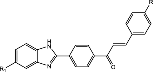 Benzimidazole clubbed chalcone derivatives as antibacterial compounds.