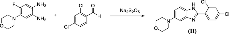 Sodium metabisulphite catalyzed synthesis of a benzimidazole.