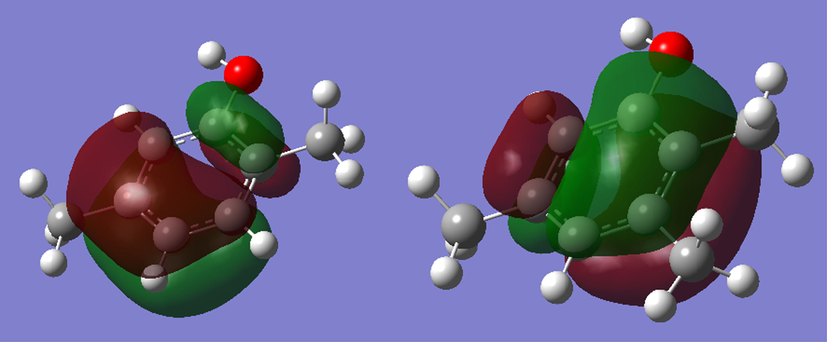 HOMO localization in 2,5-dimethylphenol 1 and 2,3,5-trimethylphenol 2.