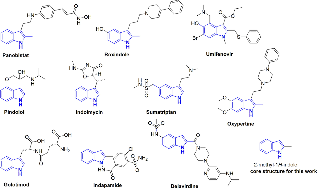 Indole-containing commercial drugs.