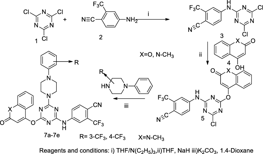 Coumarin bearing triazines derivatives.