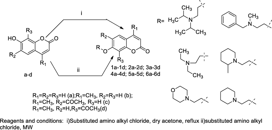 2-Amino alkylated coumarin derivatives.