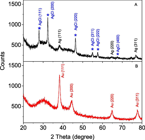 XRD patterns of biosynthesized PEP-AgNPs and PEP-AuNPs.