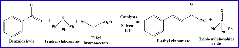 One pot Wittig reaction of benzaldehyde, triphenylphosphine, ethyl bromoacetate in presence of MgO catalysts.