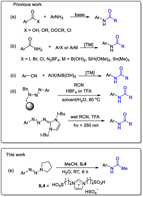 Different approaches for the synthesis of N-aryl amide.