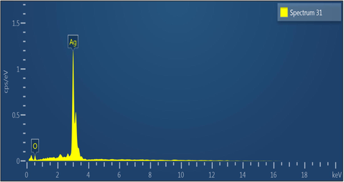 EDX spectrum of the synthesized L/AgNPs.