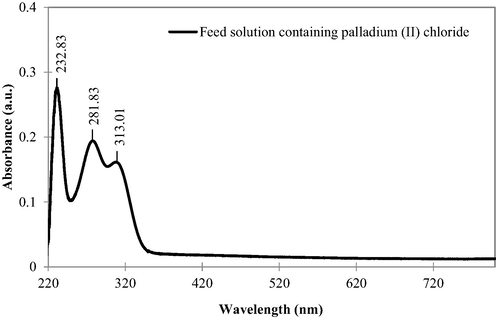 UV–vis spectrum of initial feed solution contained Pd (II).
