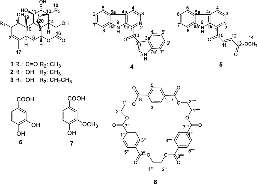 Chemical structures of compounds 1–8.