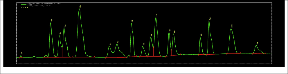 Chromatogram of amino acids content of freeze-dried fermented milks with 1:1 Lactobacillus plantarum Bu-Eg5 and Lactobacillus rhamnosus Bu-Eg6.