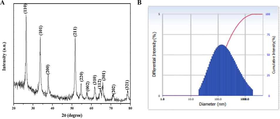 X-Ray Diffraction pattern and DLS spectrum of SCP-CAR nanocomposites.